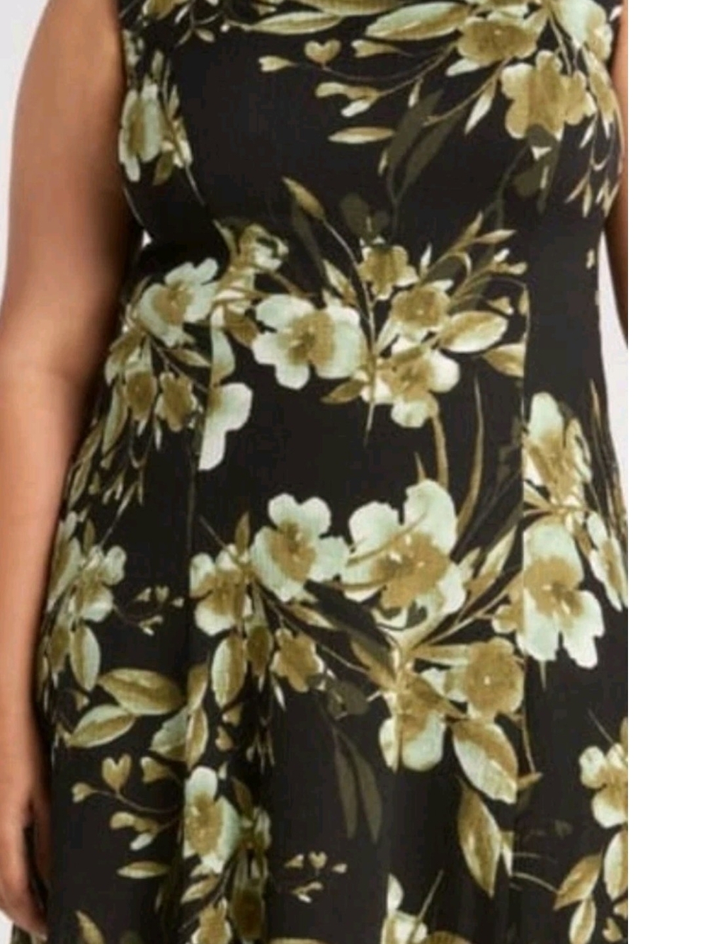 connected apparel Black Midi Dress with Olive and Cream Floral Print